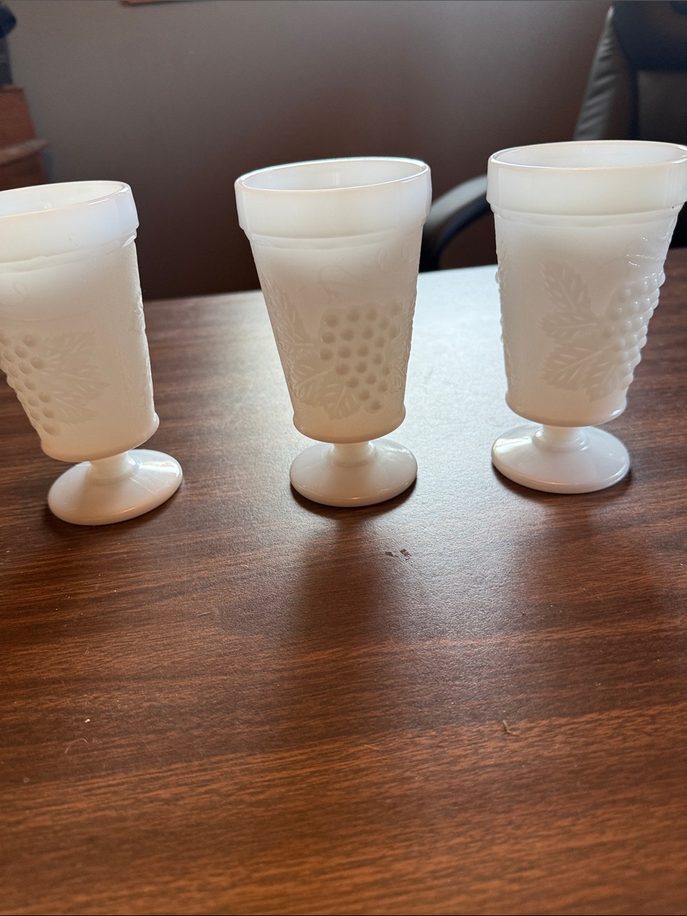 White Milk Glass Goblet Set - Classic Grape Pattern